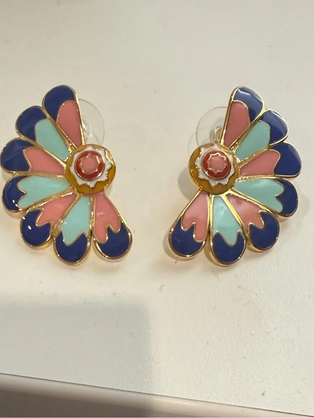 Mignonne Gavigan Pastel Fan Enamel Stud Earrings - Navy, Pink, Mint, Coral